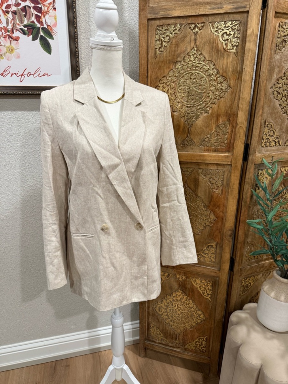 H&M Linen Blend Double-Breasted Blazer 0012